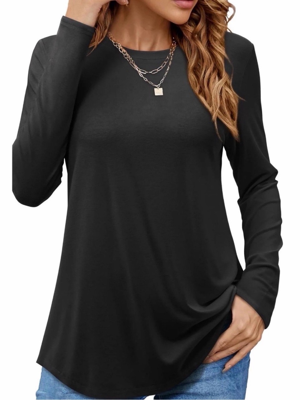 Women’s XL Black Long Sleeve Tunic Top Casual Stretch Blouse NWT